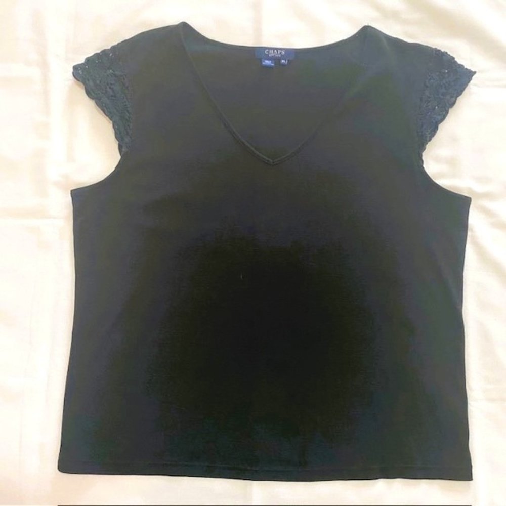 Chaps Ladies Top Pitch Black XL Lace cap sleeves